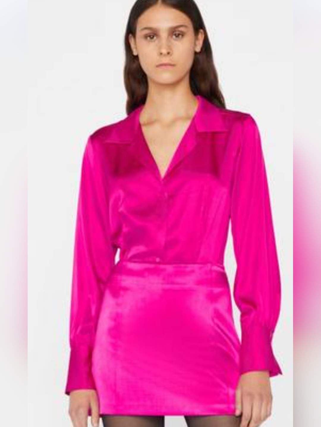 Frame Silk Blend The Femme Shirt In Magenta Hot Pink L